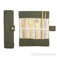 Muhuyi Bamboo Travel Cutlery Eco Friendly Flatware Set  Bamboo Travel Utensils include Knife  Fork  Spoon  Straw and Cleaning Brush (Army green) - B07FM3138B